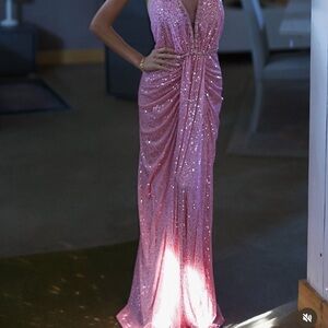 Elegant Pink Sequin Evening Gown